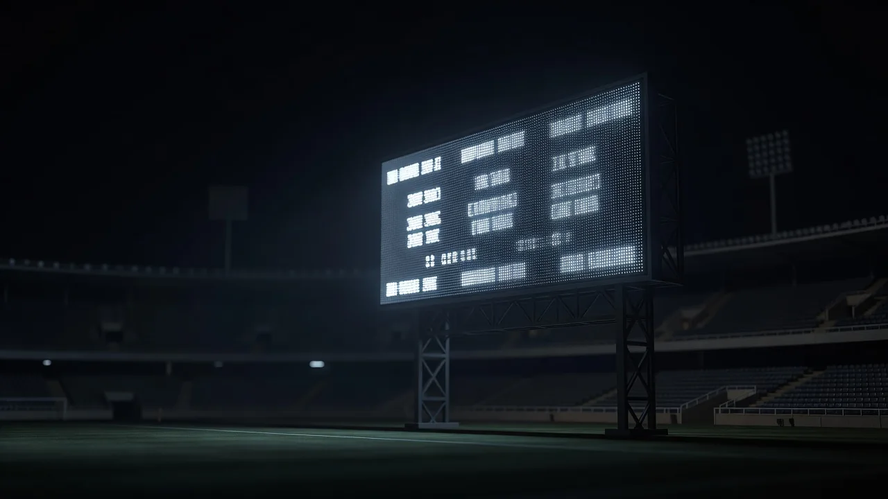 Placar eletrônico de estádio aceso durante a noite
