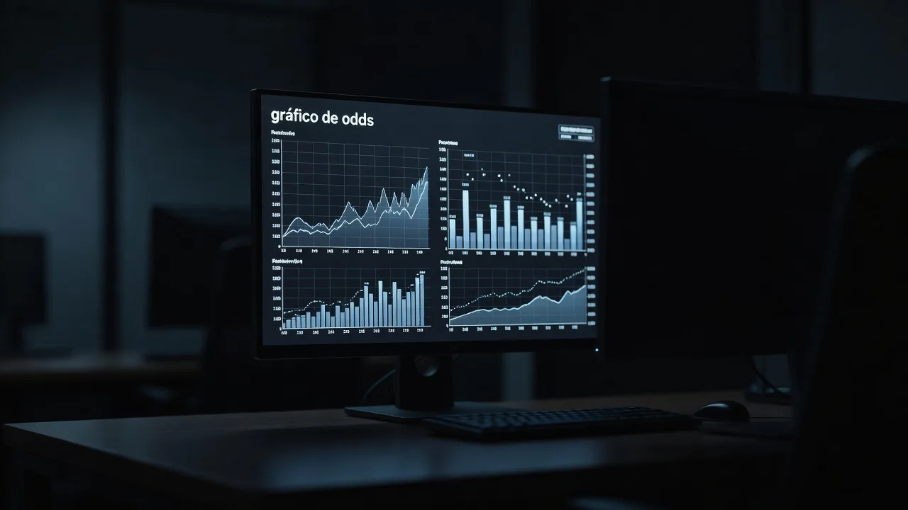 Gráfico de odds em tela de computador com luz azulada de escritório