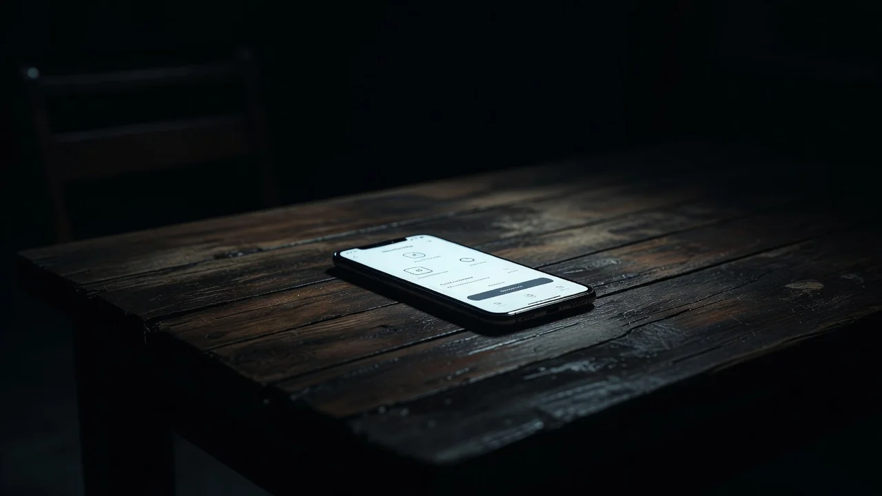 Celular exibindo tela de pagamento instantâneo sobre mesa de madeira à noite